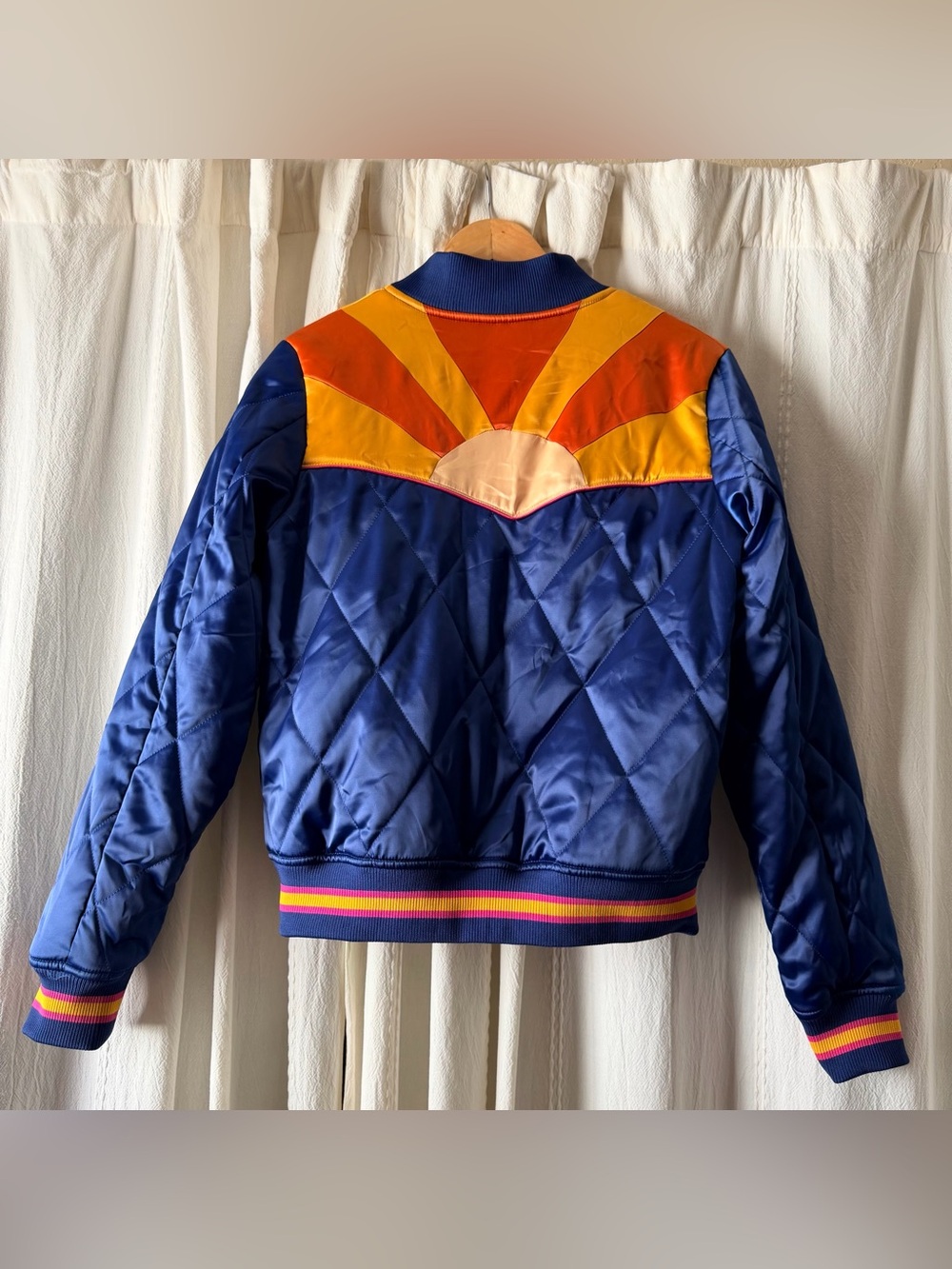 CLASSIC ROCK COUTURE The Original Blue Rising Sun Unisex Bomber Jacket 70s Retro - Picture 4 of 8